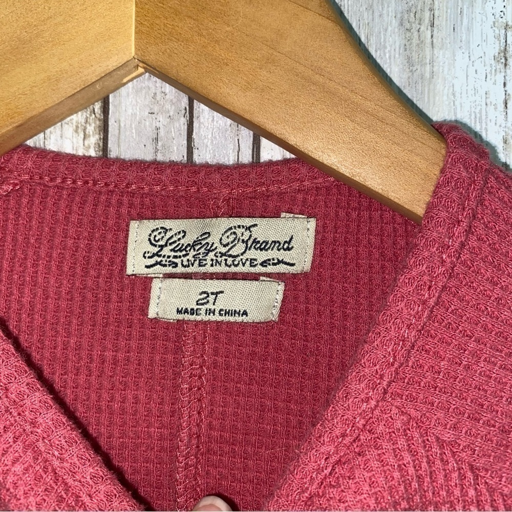 Lucky Brand Girls 2T Waffle Knit Lace Bell Sleeve Top Pink Boho Shirt - Picture 4 of 4